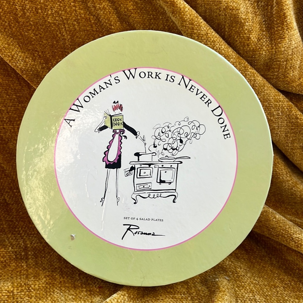 VINTAGE Variety Of 4 Salad Plates - A Woman's Work Is Never Done